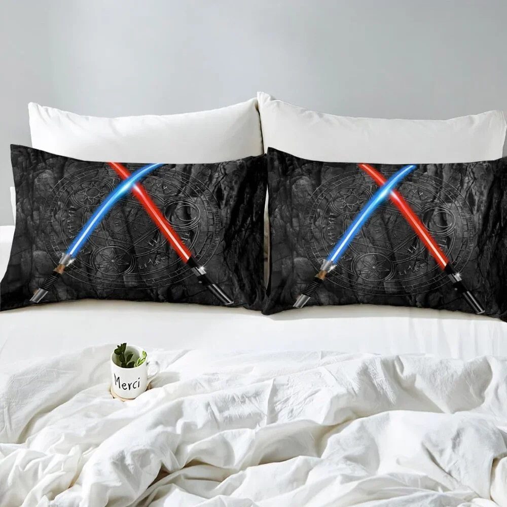 3D Neon Blue Red Bedding Set 3Pcs Queen Sz